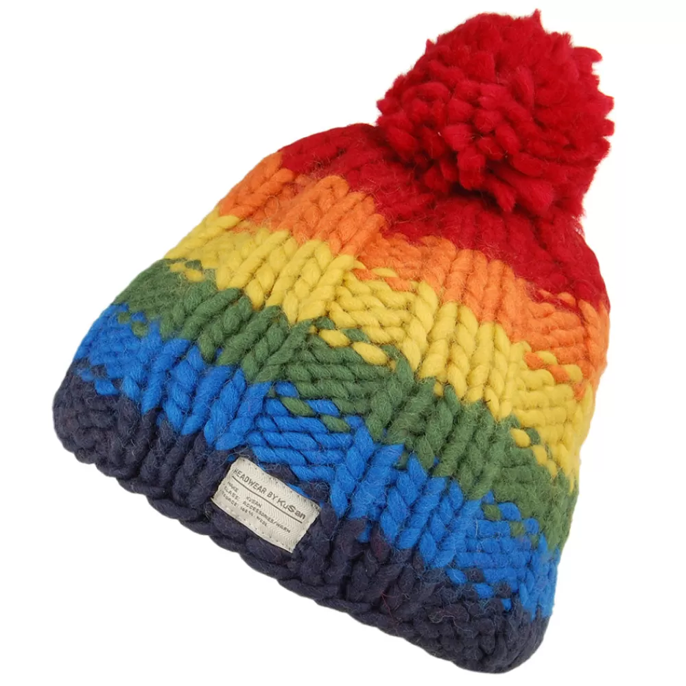 Bonnets À Pompon | Bonnets^Kusan Bonnet à Pompon en Laine Point de Riz Arc-en-Ciel multicolore