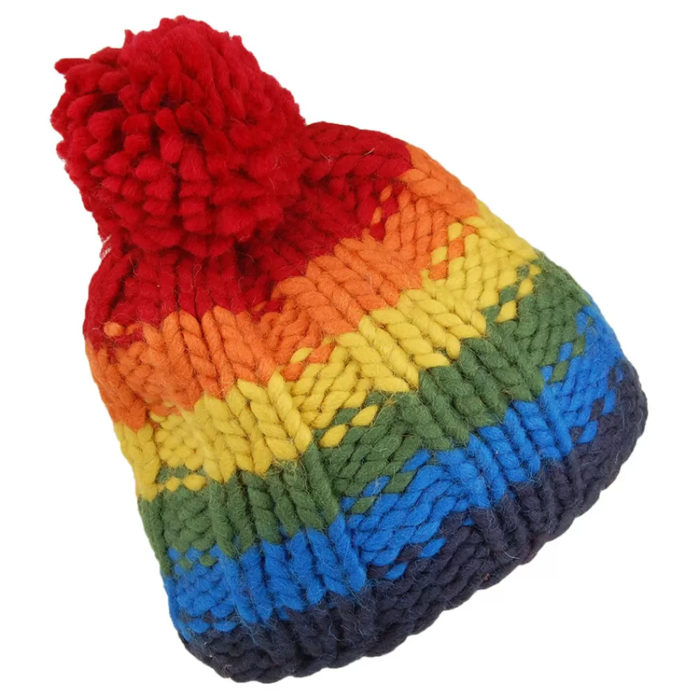 Bonnets À Pompon | Bonnets^Kusan Bonnet à Pompon en Laine Point de Riz Arc-en-Ciel multicolore
