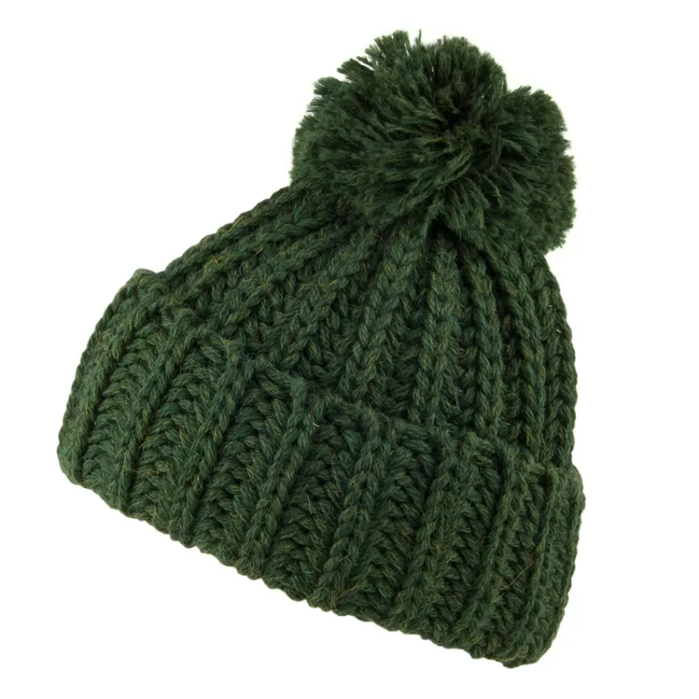 Bonnets À Pompon | Bonnets^Highland 2000 Bonnet à Pompon et Revers en Laine Anglaise Grosse Maille forêt