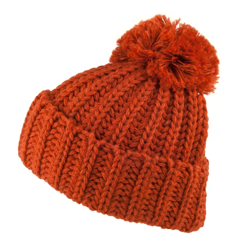 Bonnets À Pompon | Bonnets^Highland 2000 Bonnet à Pompon et Revers en Laine Anglaise Grosse Maille ocre