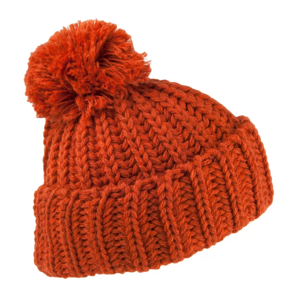 Bonnets À Pompon | Bonnets^Highland 2000 Bonnet à Pompon et Revers en Laine Anglaise Grosse Maille ocre