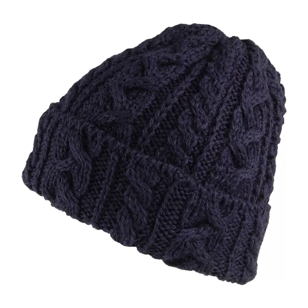 Bonnets | Chapeaux Hiver^Highland 2000 Bonnet en Laine Anglaise à Torsades et Revers bleu marine