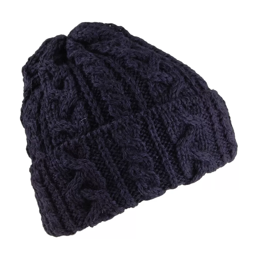 Bonnets | Chapeaux Hiver^Highland 2000 Bonnet en Laine Anglaise à Torsades et Revers bleu marine