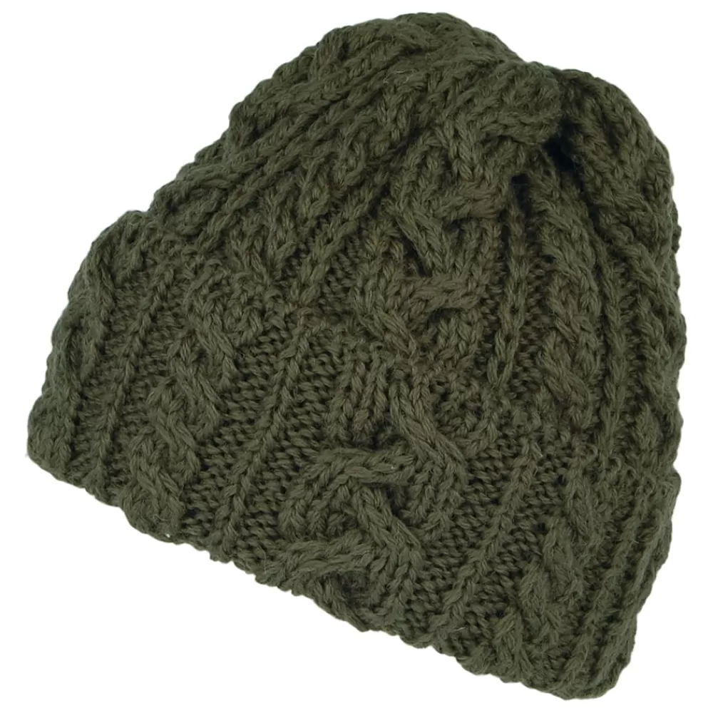 Bonnets | Chapeaux Hiver^Highland 2000 Bonnet en Laine Anglaise à Torsades et Revers olive