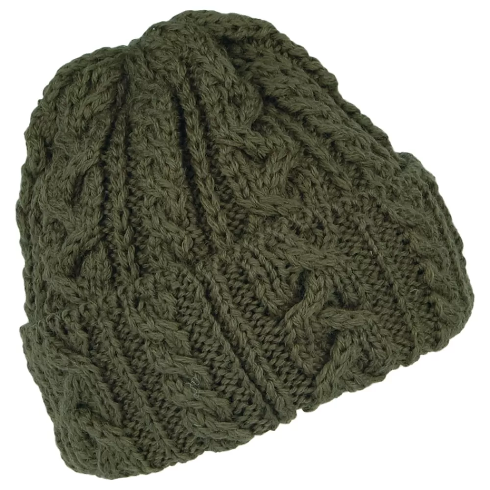 Bonnets | Chapeaux Hiver^Highland 2000 Bonnet en Laine Anglaise à Torsades et Revers olive