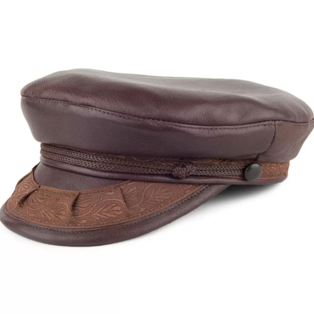 Casquettes Femme | Chapeaux Femme^Jaxon & James Casquette de Marin Grec en cuir marron foncé JAXON & JAMES