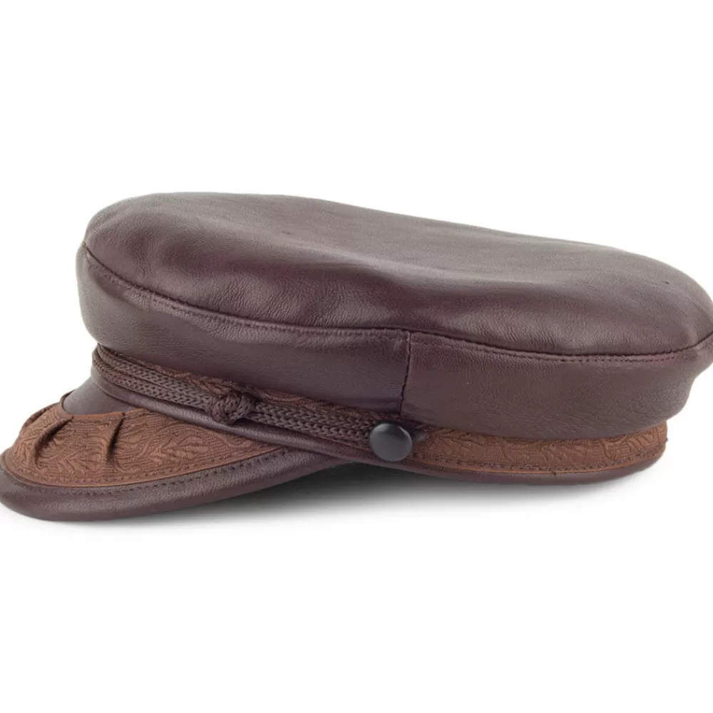 Casquettes Femme | Chapeaux Femme^Jaxon & James Casquette de Marin Grec en cuir marron foncé JAXON & JAMES