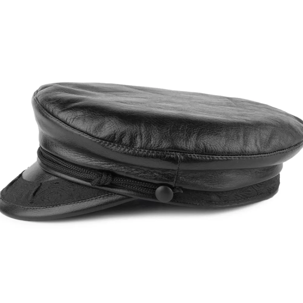Grandes Tailles | Casquettes De Marin^Jaxon & James Casquette de Marin Grec en Cuir noir JAXON & JAMES