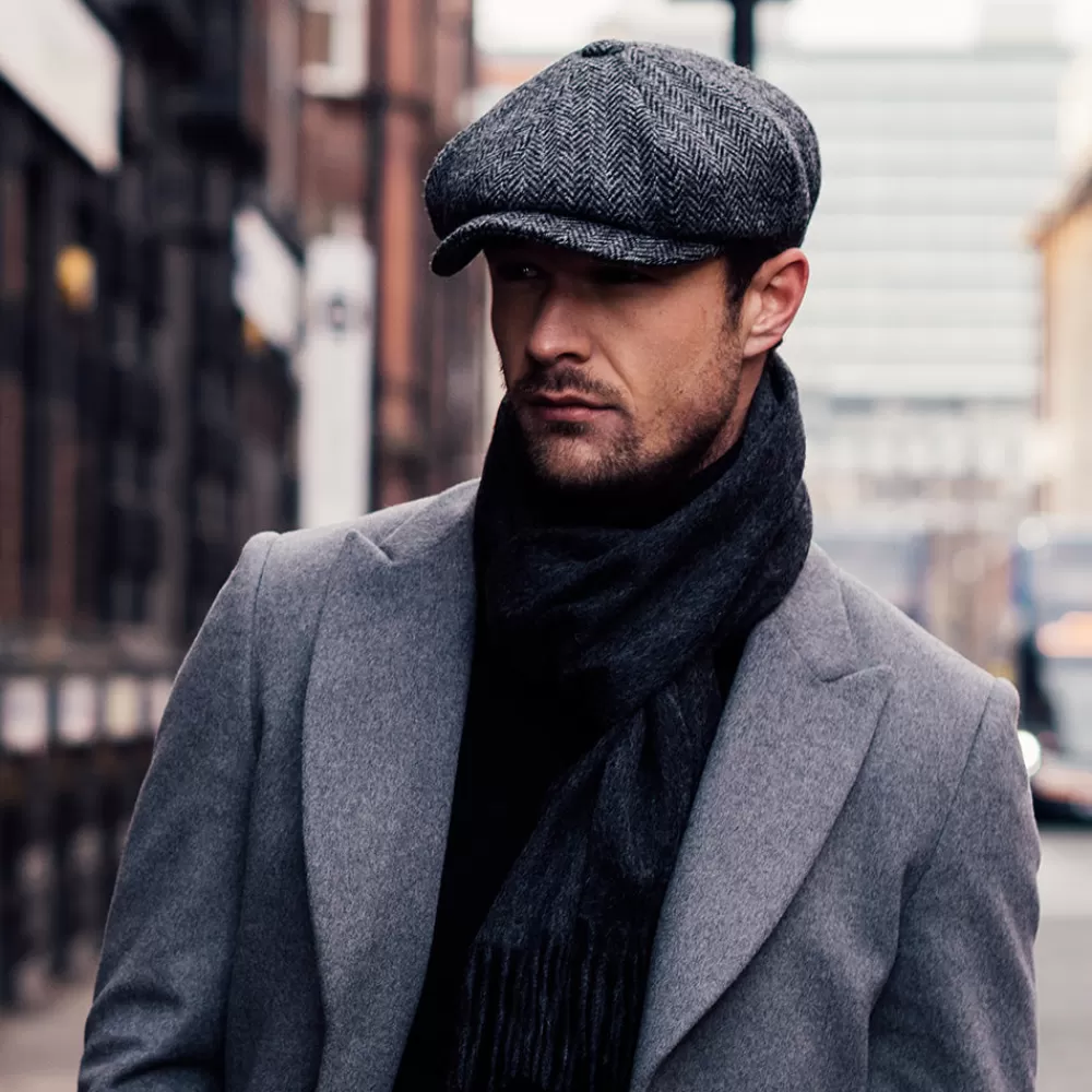 Casquettes Plates | Chapeaux Hiver^Failsworth Casquette Gavroche en Harris Tweed à Chevrons Carloway anthracite