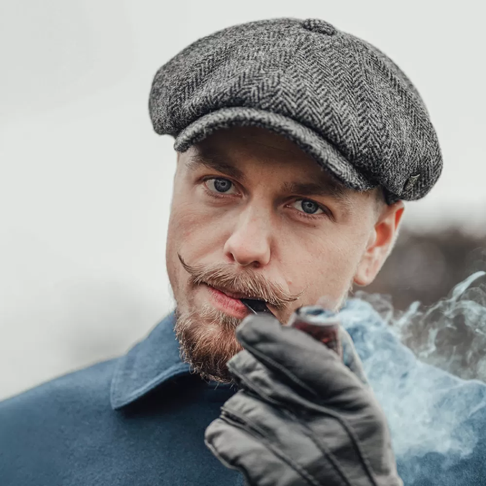 Casquettes Plates | Chapeaux Hiver^Failsworth Casquette Gavroche en Harris Tweed à Chevrons Carloway anthracite