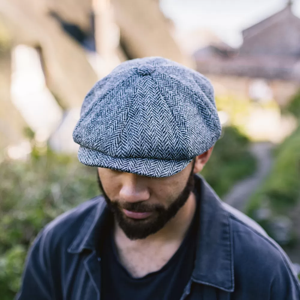 Casquettes Plates | Chapeaux Hiver^Jaxon & James Casquette Gavroche en Harris Tweed Castlebay noir-gris JAXON & JAMES
