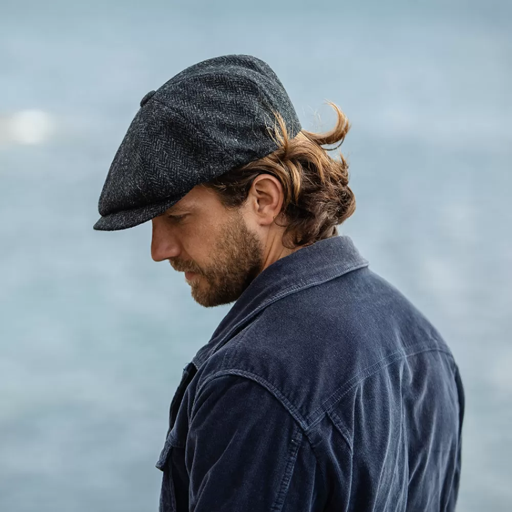 Casquettes Plates | Grandes Tailles^Jaxon & James Casquette Gavroche en Harris Tweed Taransay noir-anthracite JAXON & JAMES