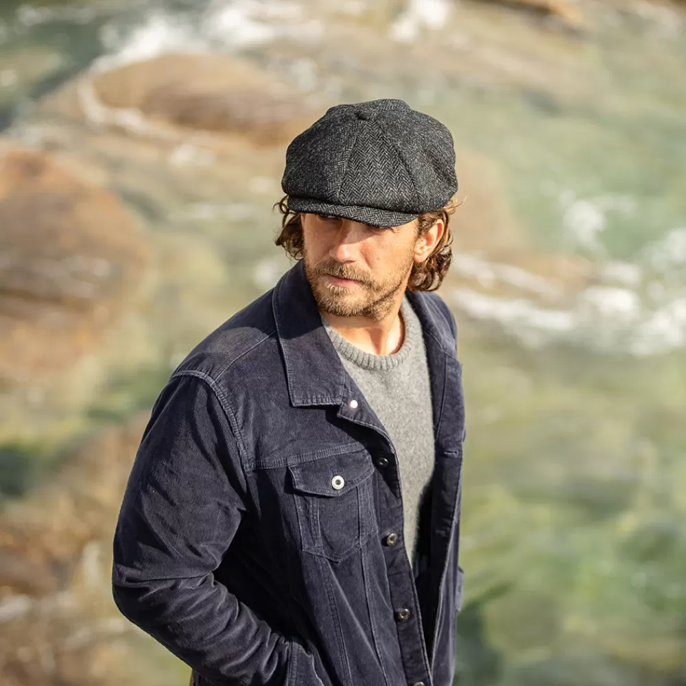 Casquettes Plates | Grandes Tailles^Jaxon & James Casquette Gavroche en Harris Tweed Taransay noir-anthracite JAXON & JAMES