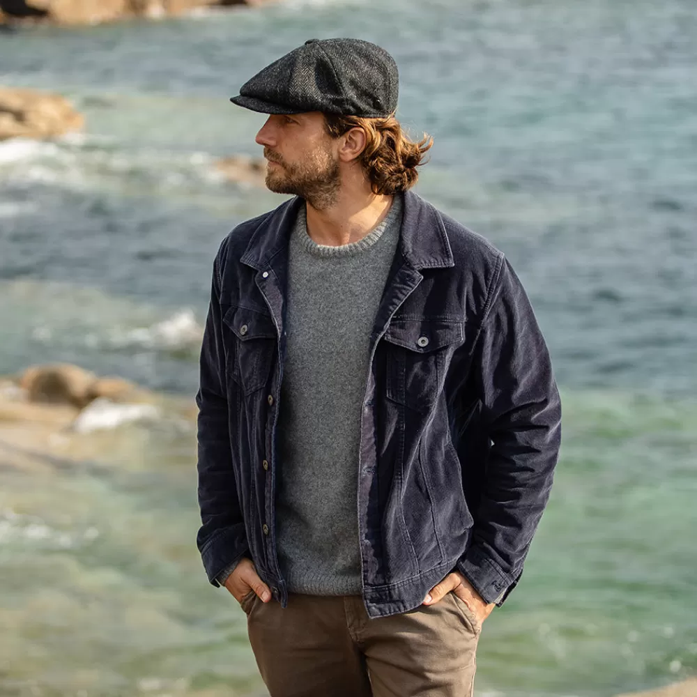 Casquettes Plates | Grandes Tailles^Jaxon & James Casquette Gavroche en Harris Tweed Taransay noir-anthracite JAXON & JAMES