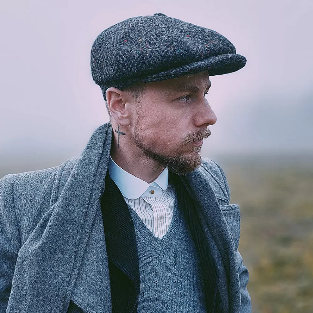 Casquettes Plates | Grandes Tailles^Jaxon & James Casquette Gavroche en Tweed du Donegal Épais à Chevrons Errigal anthracite-multi JAXON & JAMES