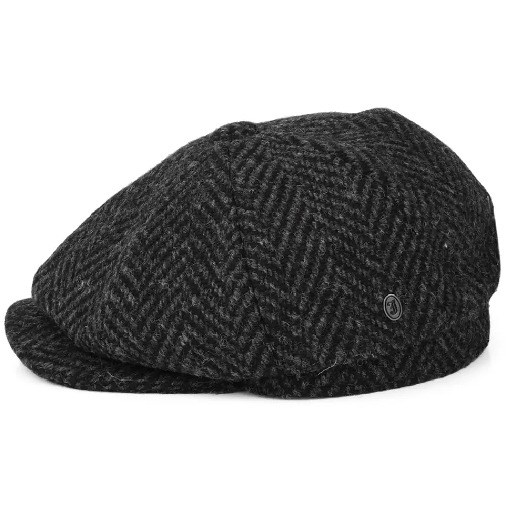 Casquettes Plates | Grandes Tailles^Jaxon & James Casquette Gavroche en Tweed du Donegal Épais à Chevrons Glencoagh noir-anthracite JAXON & JAMES