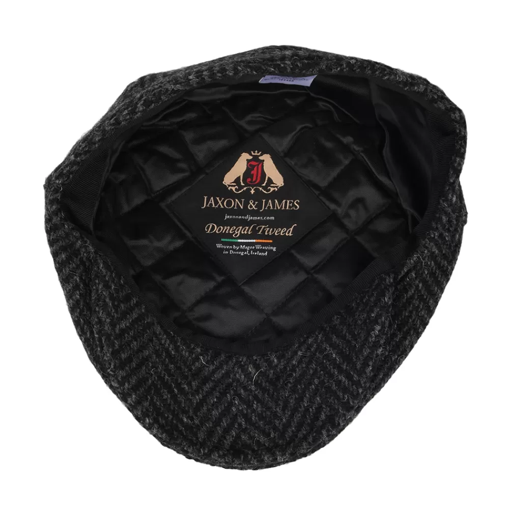 Casquettes Plates | Grandes Tailles^Jaxon & James Casquette Gavroche en Tweed du Donegal Épais à Chevrons Glencoagh noir-anthracite JAXON & JAMES