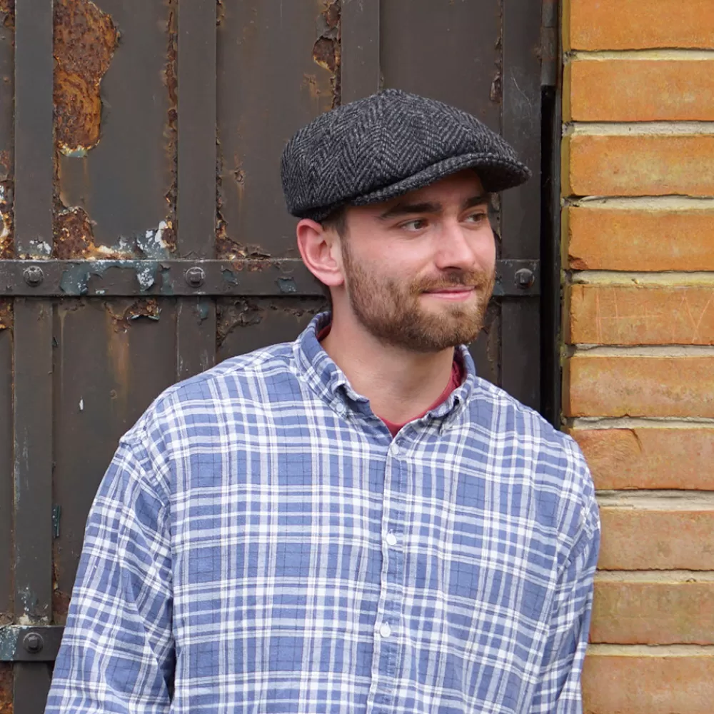 Casquettes Plates | Grandes Tailles^Jaxon & James Casquette Gavroche en Tweed du Donegal Épais à Chevrons Glencoagh noir-anthracite JAXON & JAMES