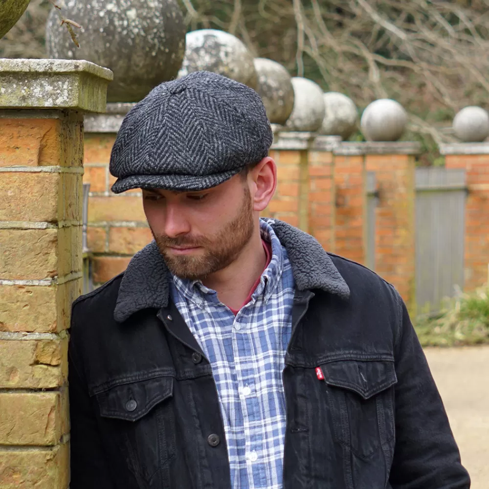 Casquettes Plates | Grandes Tailles^Jaxon & James Casquette Gavroche en Tweed du Donegal Épais à Chevrons Glencoagh noir-anthracite JAXON & JAMES