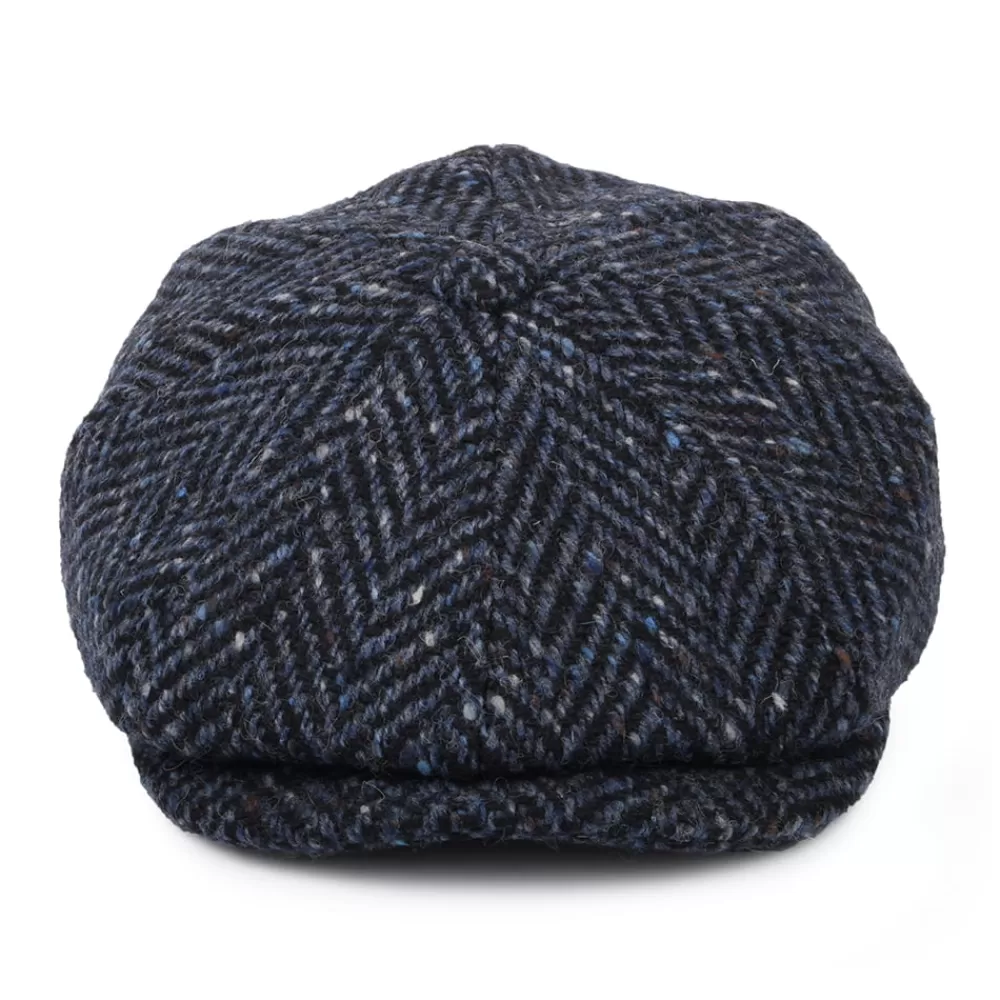 Casquettes Plates | Grandes Tailles^Jaxon & James Casquette Gavroche en Tweed du Donegal Épais à Chevrons Pettigo bleu marine-noir JAXON & JAMES