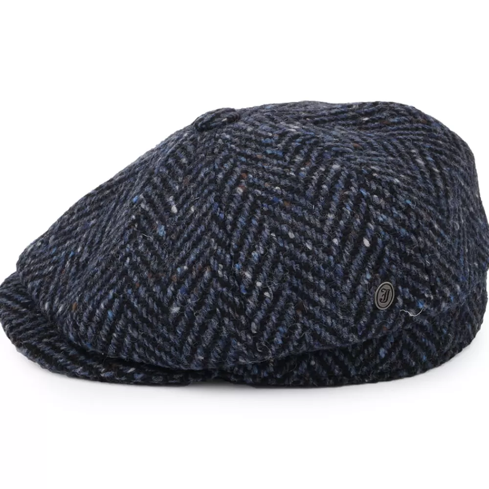 Casquettes Plates | Grandes Tailles^Jaxon & James Casquette Gavroche en Tweed du Donegal Épais à Chevrons Pettigo bleu marine-noir JAXON & JAMES