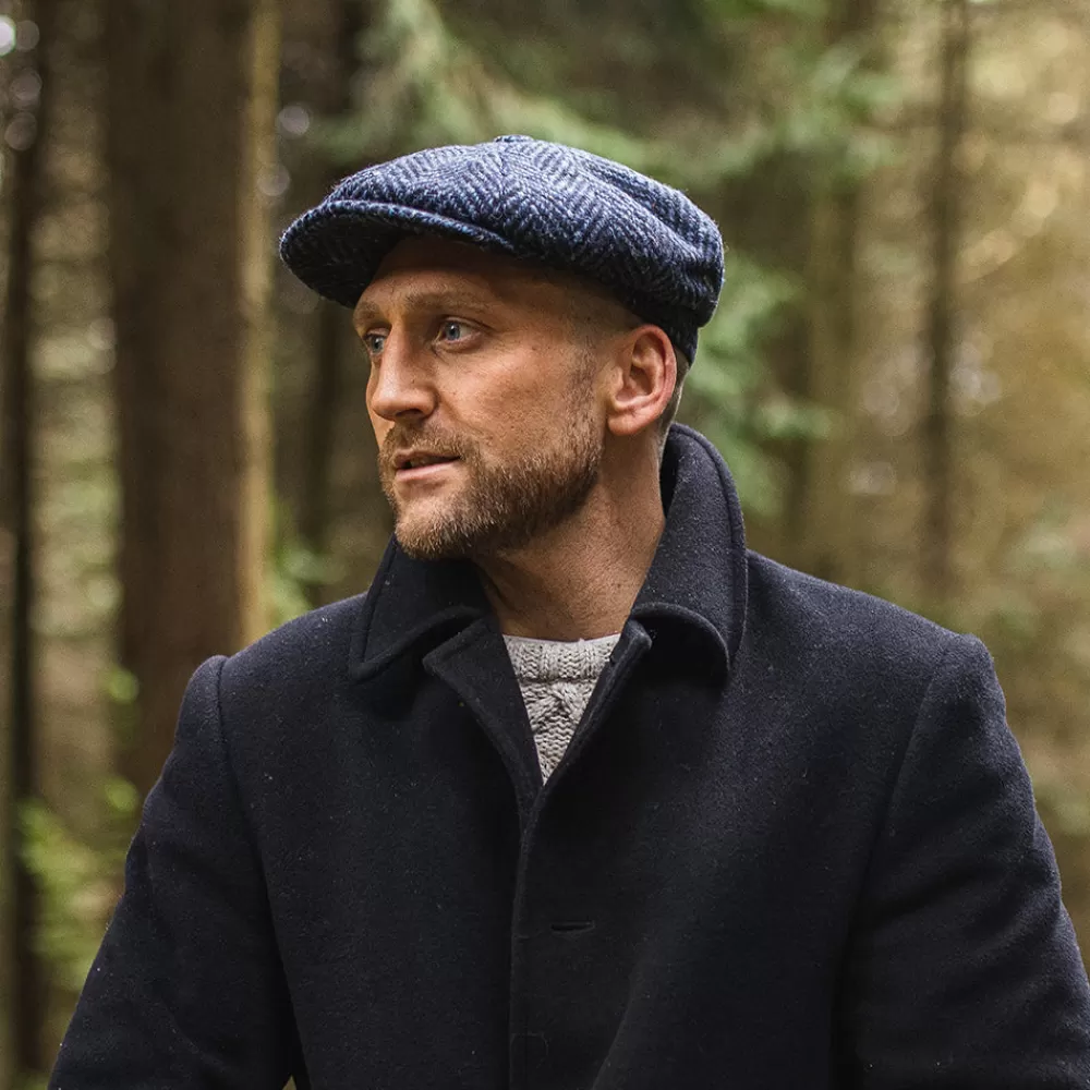 Casquettes Plates | Grandes Tailles^Jaxon & James Casquette Gavroche en Tweed du Donegal Épais à Chevrons Pettigo bleu marine-noir JAXON & JAMES