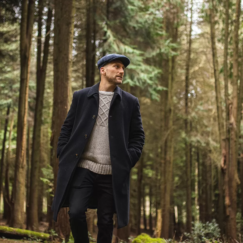 Casquettes Plates | Grandes Tailles^Jaxon & James Casquette Gavroche en Tweed du Donegal Épais à Chevrons Pettigo bleu marine-noir JAXON & JAMES