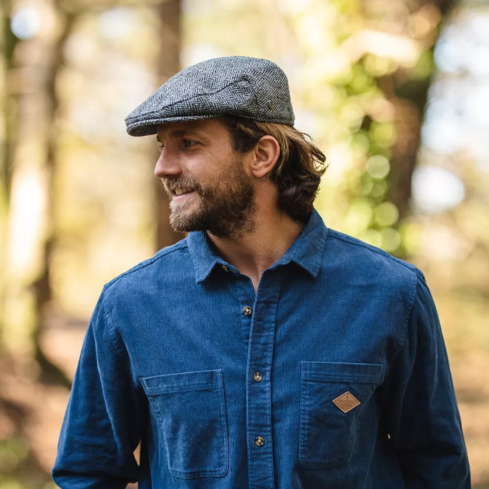 Casquettes Plates | Grandes Tailles^Jaxon & James Casquette Plate en Harris Tweed à Chevrons Kinloch noir-gris JAXON & JAMES