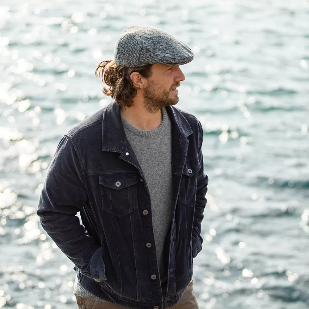 Casquettes Plates | Grandes Tailles^Jaxon & James Casquette Plate en Harris Tweed à Chevrons Kinloch noir-gris JAXON & JAMES