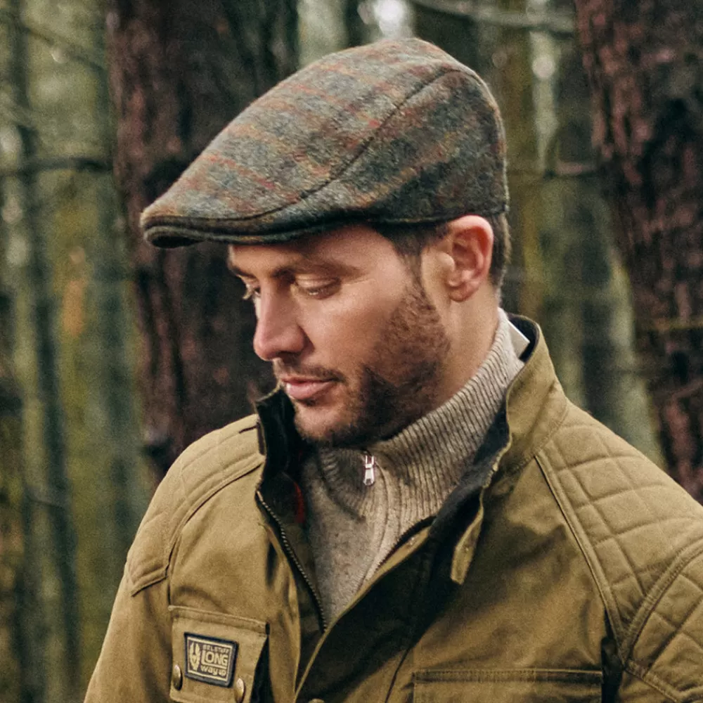 Casquettes Plates | Chapeaux Hiver^Failsworth Casquette Plate en Harris Tweed Avec Protège-Oreilles à Carreaux Oban olive-rouille
