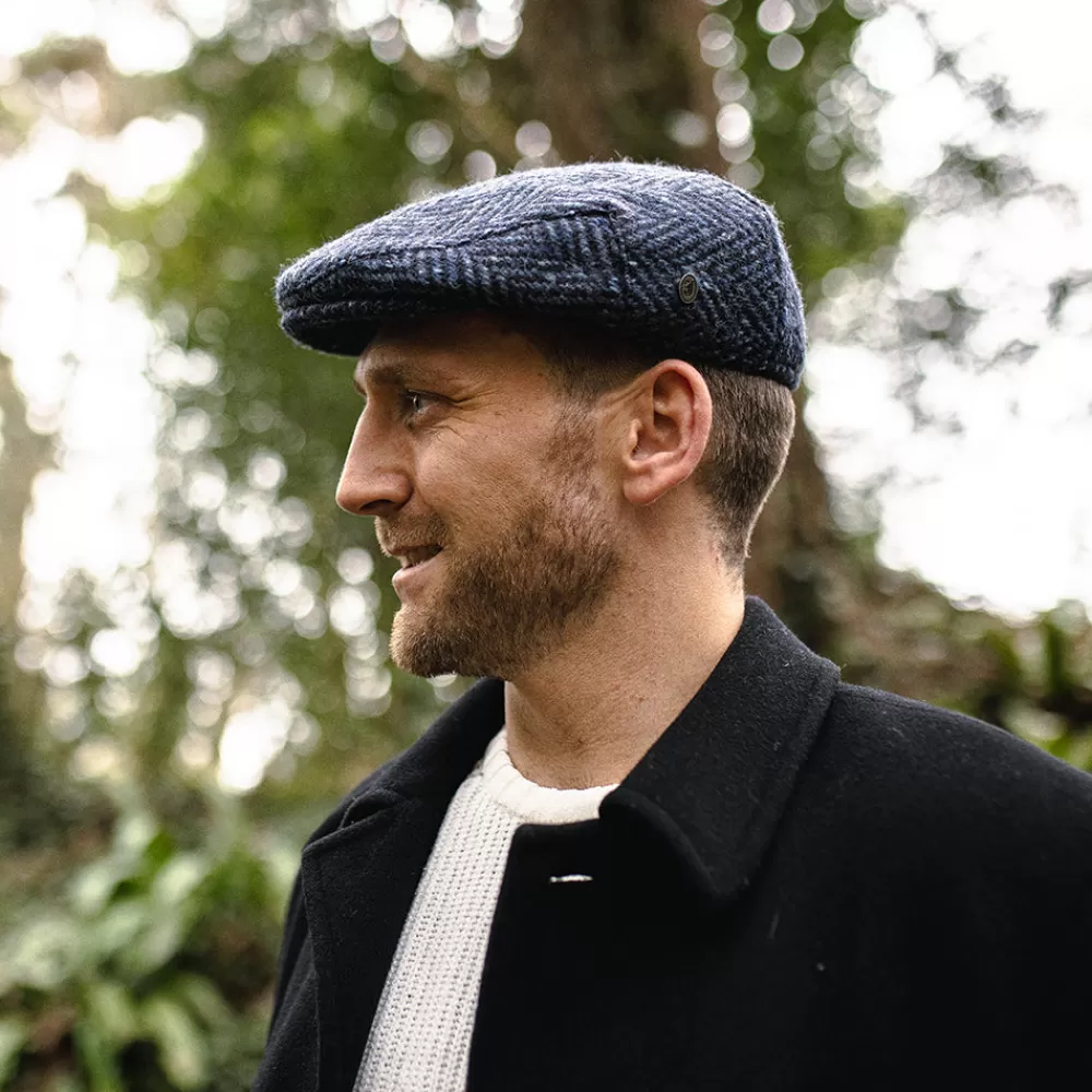 Casquettes Plates | Chapeaux Hiver^Jaxon & James Casquette Plate en Tweed du Donegal Épais à Chevrons Dunmore bleu marine-noir JAXON & JAMES