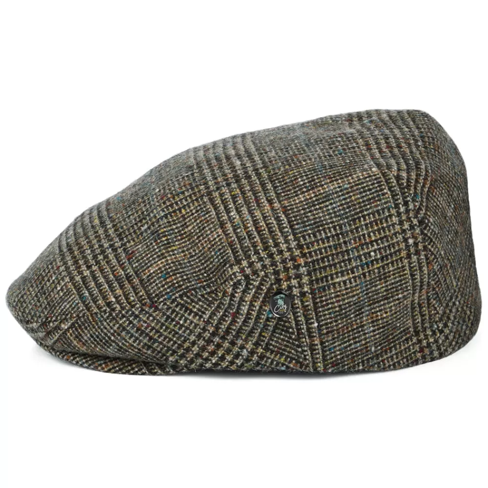 Casquettes Plates | Casquettes Plates^City Sport Casquette Plate en Tweed du Donegal Prince-de-Galles olive