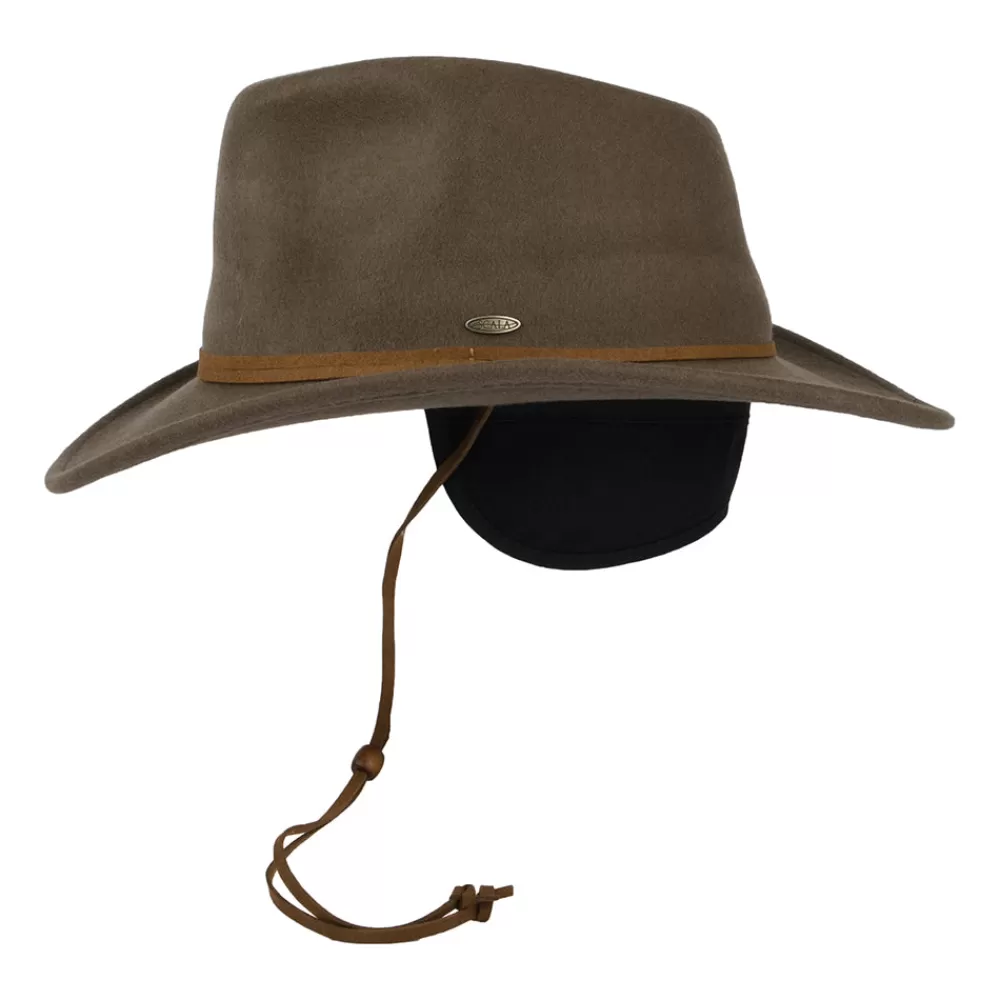 Chapeaux De Pluie | Chapeaux De Cowboy^Scala Chapeau Australien Déformable en Laine Feutrée Hydrofuge Avec Protège-Oreilles khaki