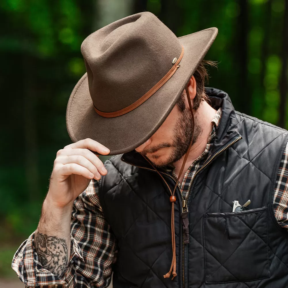 Chapeaux De Pluie | Chapeaux De Cowboy^Scala Chapeau Australien Déformable en Laine Feutrée Hydrofuge Avec Protège-Oreilles khaki