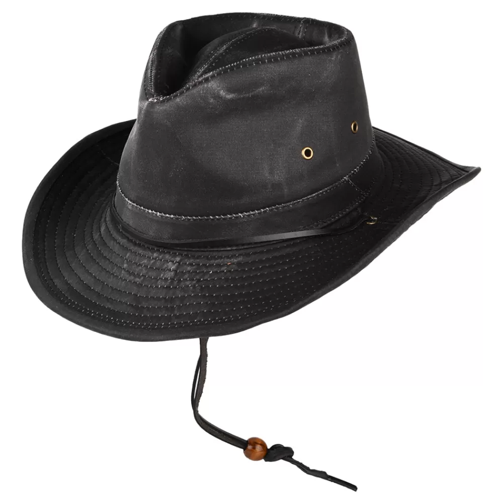 Chapeaux Trilby | Chapeaux Fedora^Dorfman Pacific Chapeau Australien en Coton à Effet Usé noir