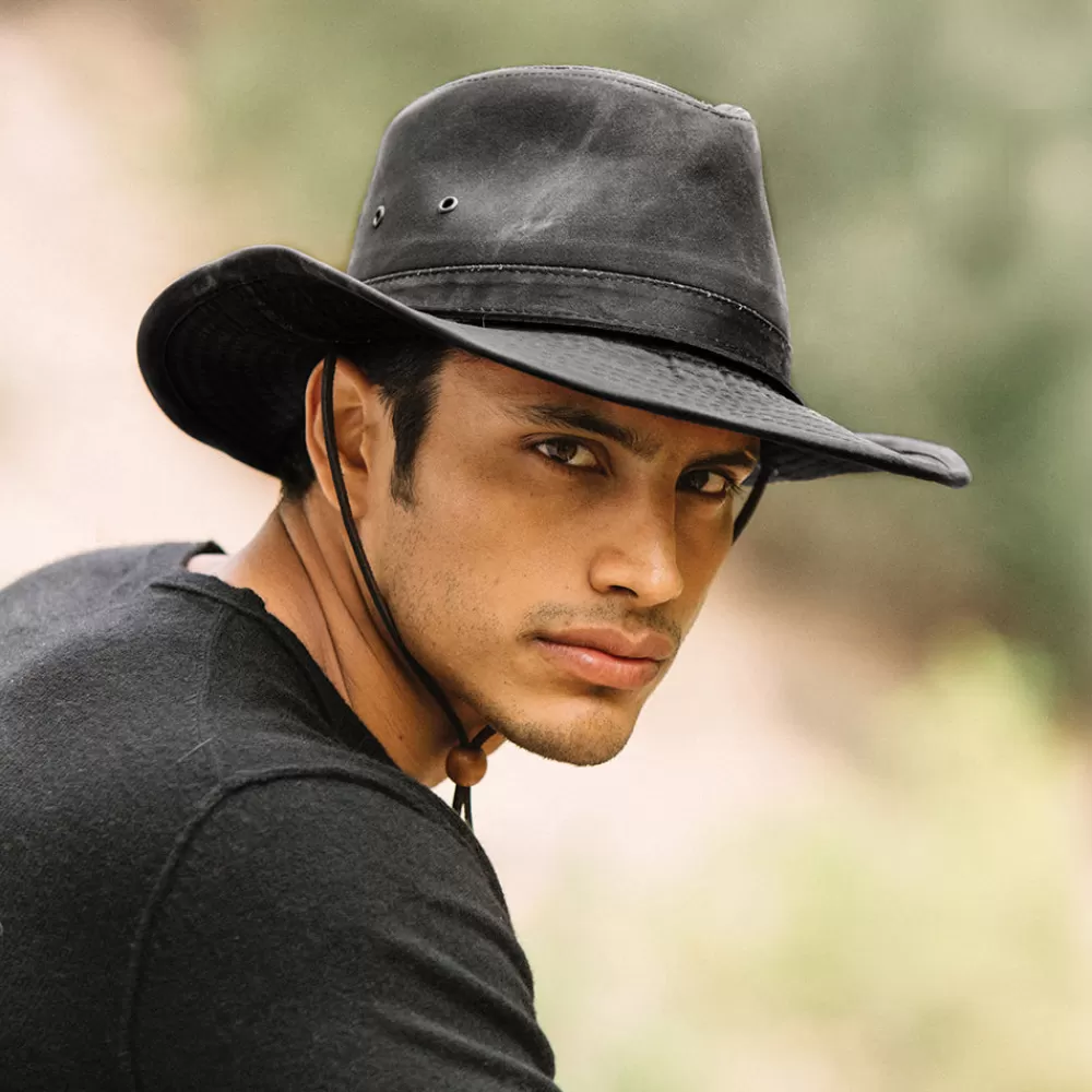 Chapeaux Trilby | Chapeaux Fedora^Dorfman Pacific Chapeau Australien en Coton à Effet Usé noir