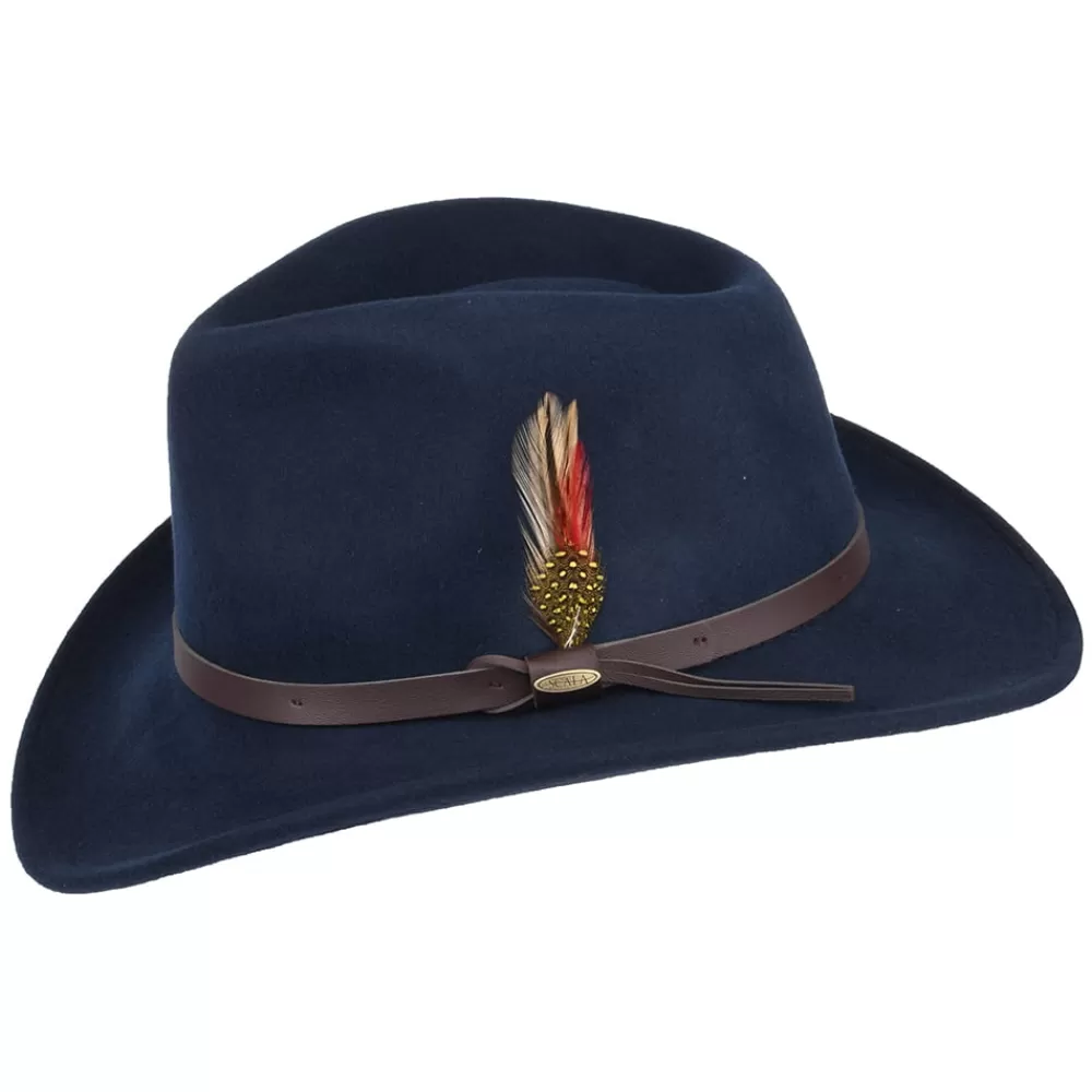 Chapeaux Trilby | Chapeaux Fedora^Scala Chapeau Australien en Laine Feutrée Déformable Hydrofuge Dakota bleu marine