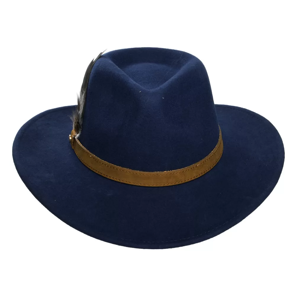 Chapeaux De Pluie | Chapeaux Femme^Failsworth Chapeau Australien Hydrofuge en Laine Feutrée Avec Plumes bleu marine