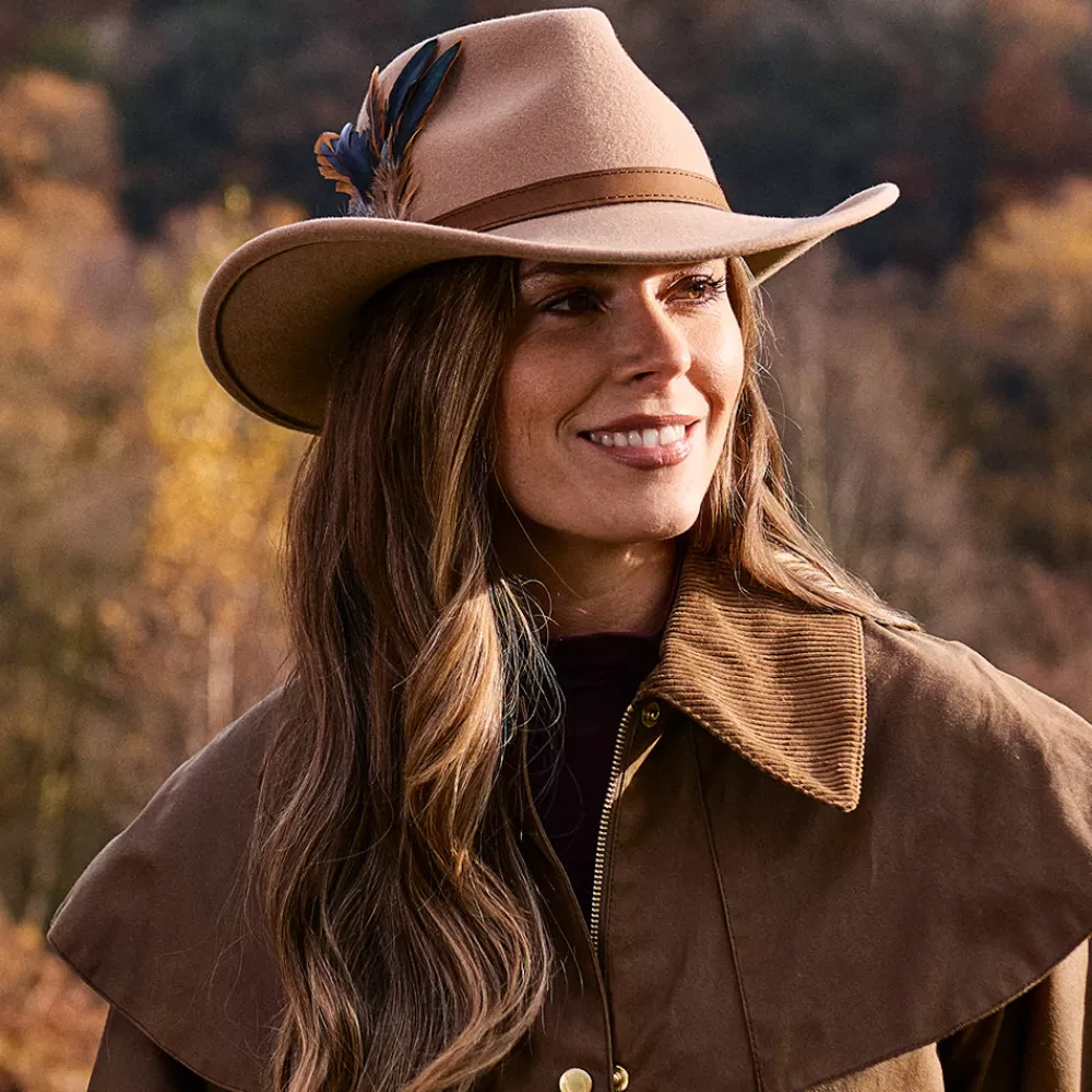 Chapeaux De Pluie | Chapeaux Femme^Failsworth Chapeau Australien Hydrofuge en Laine Feutrée Avec Plumes camel