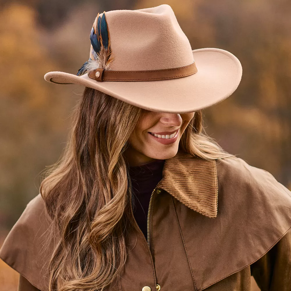 Chapeaux De Pluie | Chapeaux Femme^Failsworth Chapeau Australien Hydrofuge en Laine Feutrée Avec Plumes camel