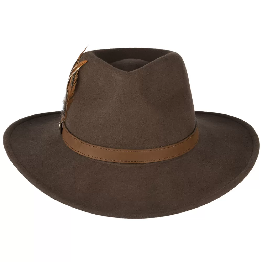 Chapeaux De Pluie | Chapeaux Femme^Failsworth Chapeau Australien Hydrofuge en Laine Feutrée Avec Plumes marron