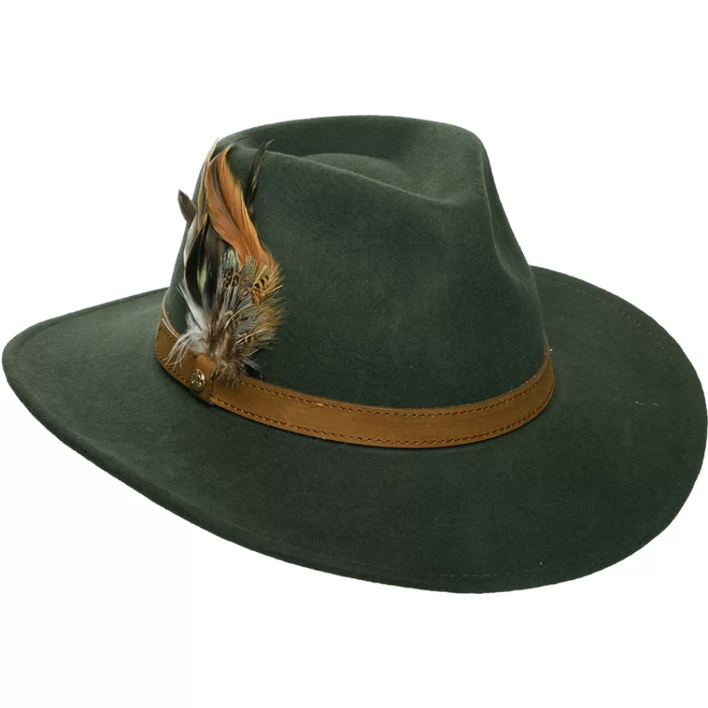 Chapeaux De Pluie | Chapeaux Femme^Failsworth Chapeau Australien Hydrofuge en Laine Feutrée Avec Plumes olive