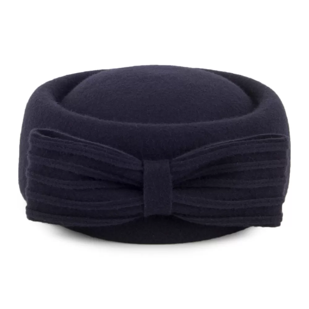 Chapeaux Cérémonie | Chapeaux Calots^Whiteley Chapeau Calot en Laine Jackie O Loop Bow bleu marine