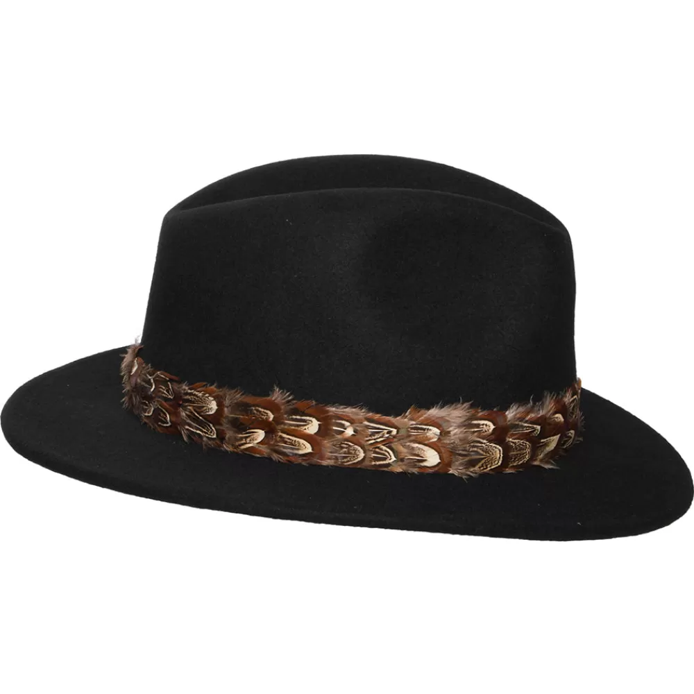 Chapeaux Trilby | Chapeaux Fedora^Denton Chapeau Fedora Déformable Hydrofuge en Laine Feutrée avec Bandeau à Plumes Kansas noir