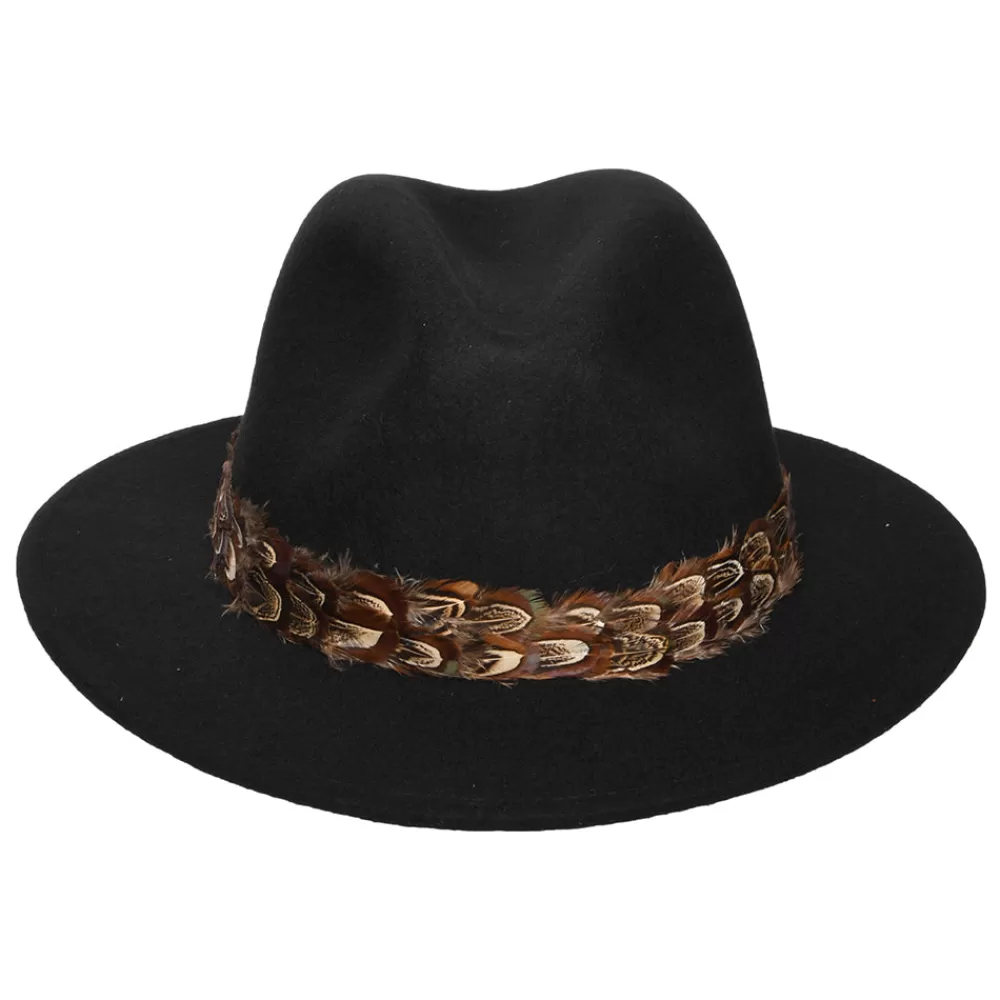 Chapeaux Trilby | Chapeaux Fedora^Denton Chapeau Fedora Déformable Hydrofuge en Laine Feutrée avec Bandeau à Plumes Kansas noir