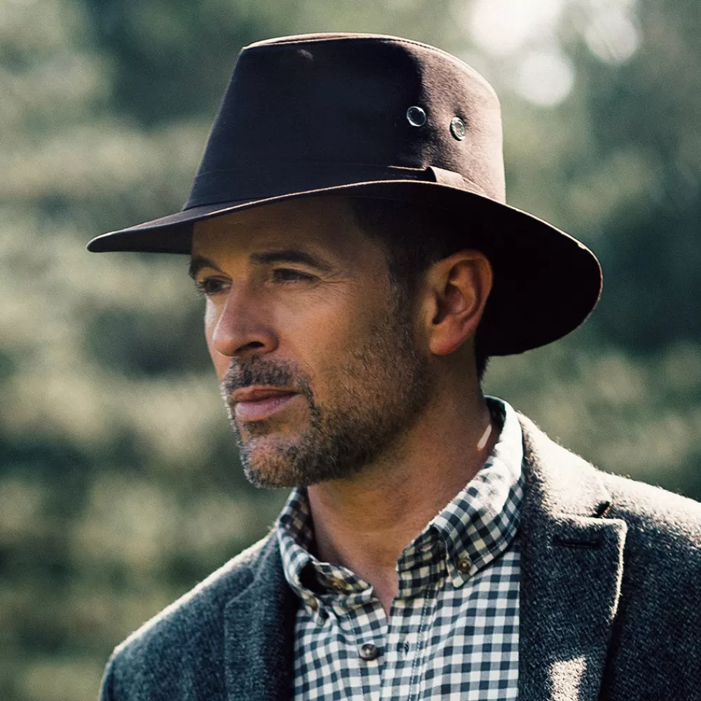 Chapeaux Trilby | Chapeaux Fedora^Failsworth Chapeau Fedora en Coton Ciré Hydrofuge Drifter marron