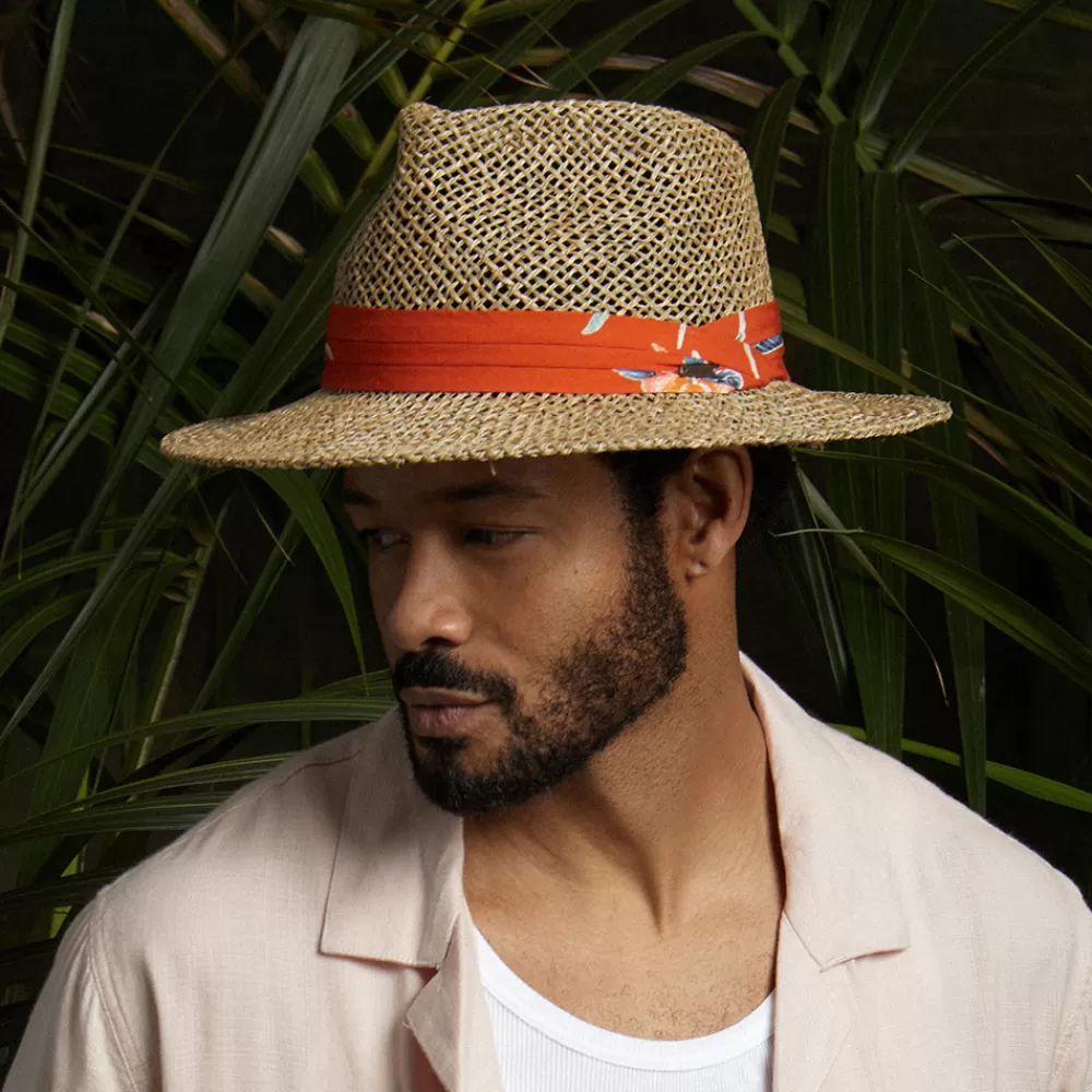 Chapeaux Trilby | Chapeaux Fedora^Brixton Chapeau Fedora en Jonc de Mer Aloha naturel-orange