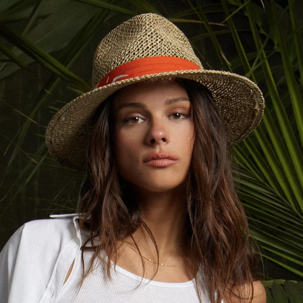 Chapeaux Trilby | Chapeaux Fedora^Brixton Chapeau Fedora en Jonc de Mer Aloha naturel-orange