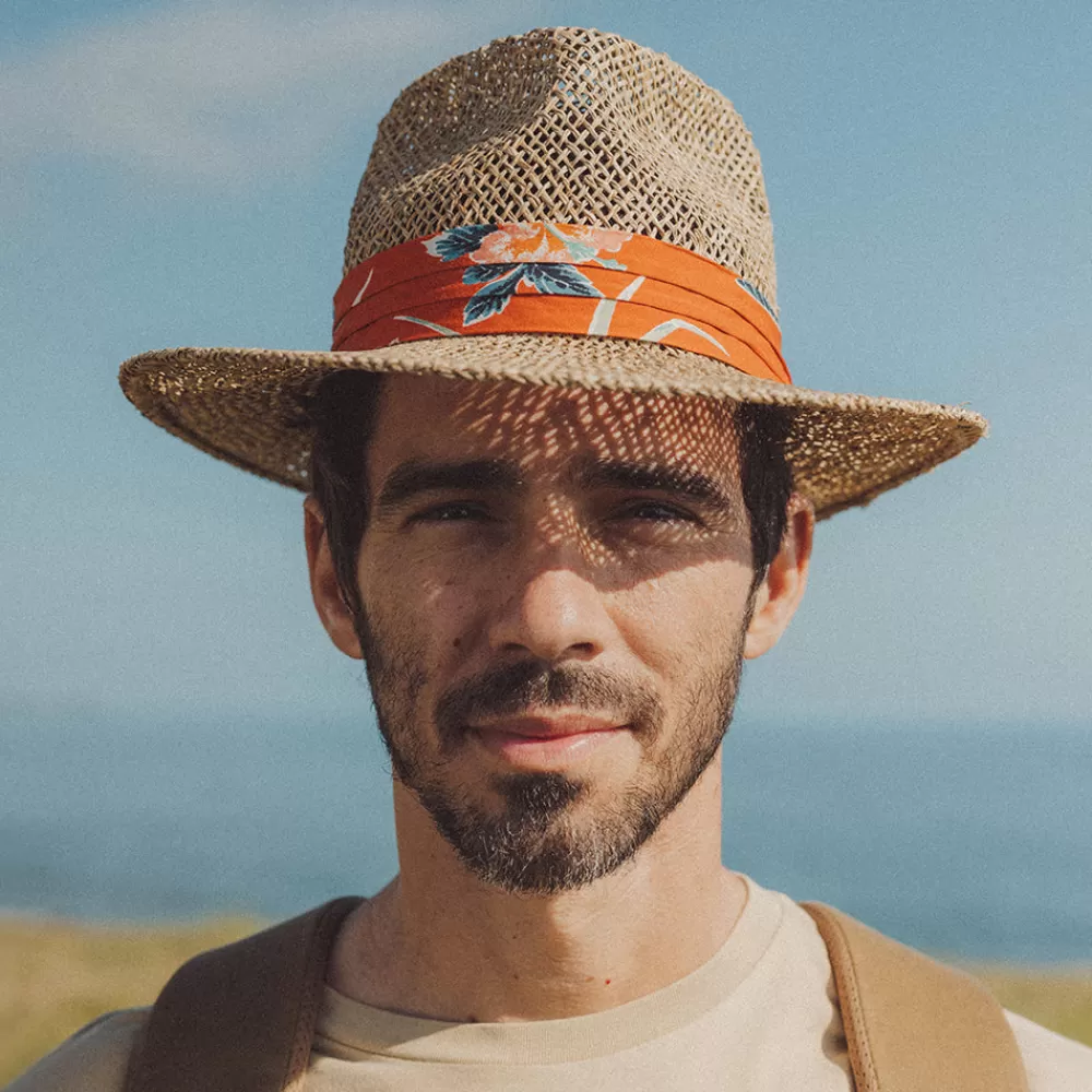 Chapeaux Trilby | Chapeaux Fedora^Brixton Chapeau Fedora en Jonc de Mer Aloha naturel-orange