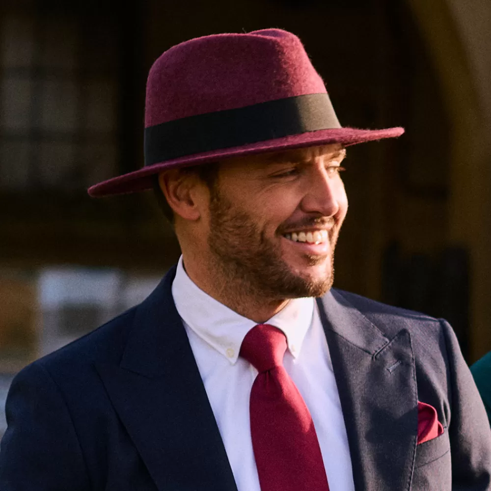 Chapeaux Trilby | Chapeaux Fedora^Failsworth Chapeau Fedora en Laine Feutrée Chinée Hydrofuge Boston merlot